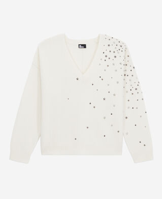 The Kooples F ECRU ecru sweater in cashmere-blend with stars