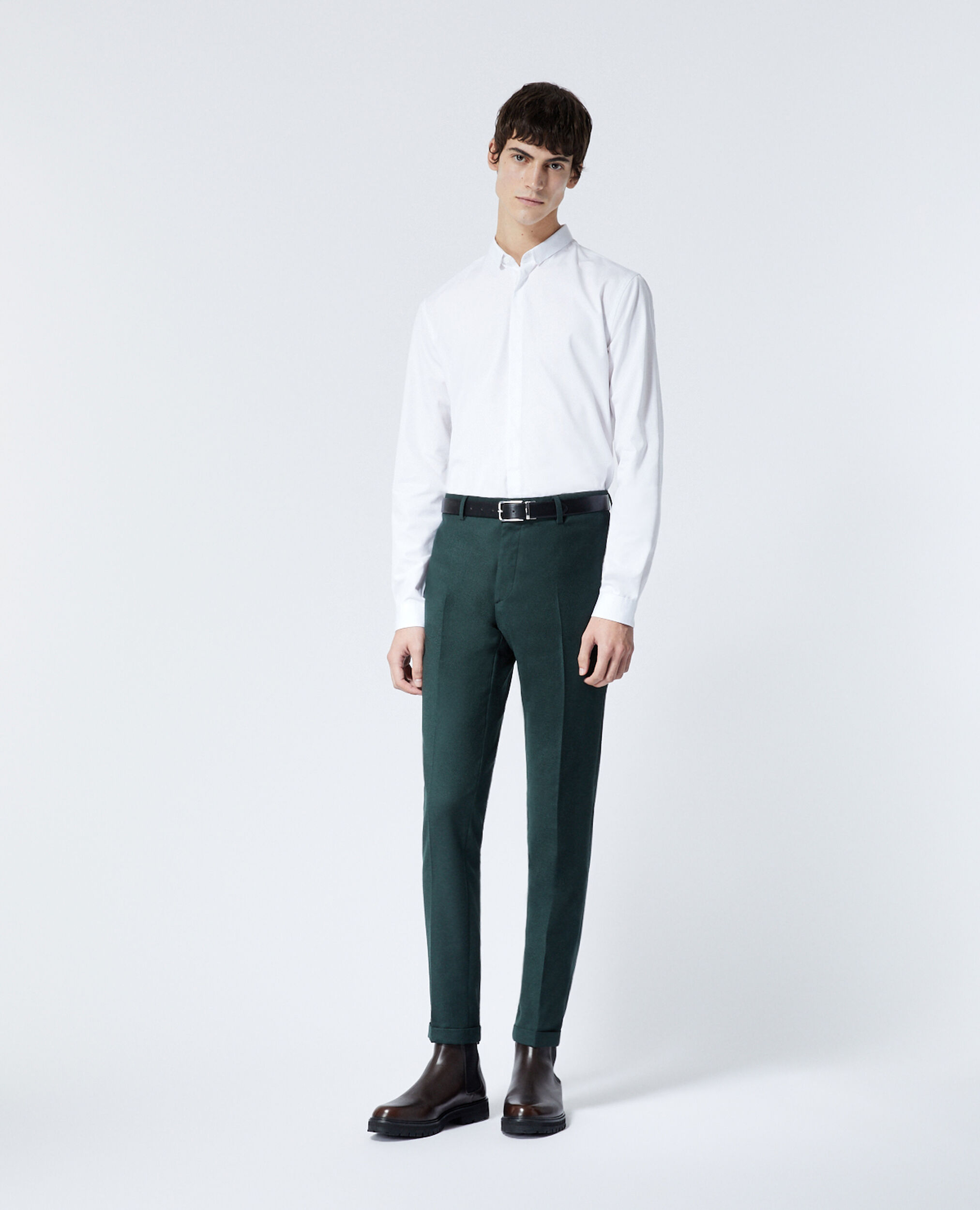 Fitted dark green suit pants in wool