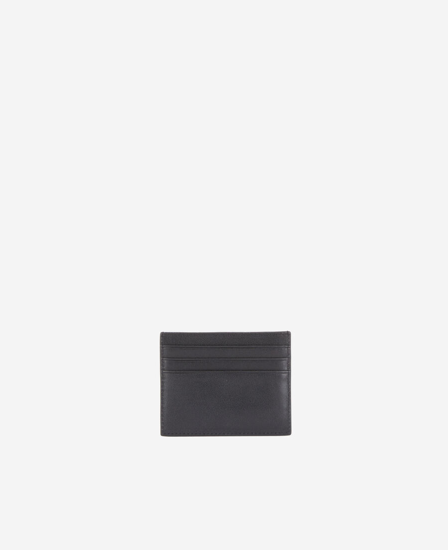 black leather card holder with logo