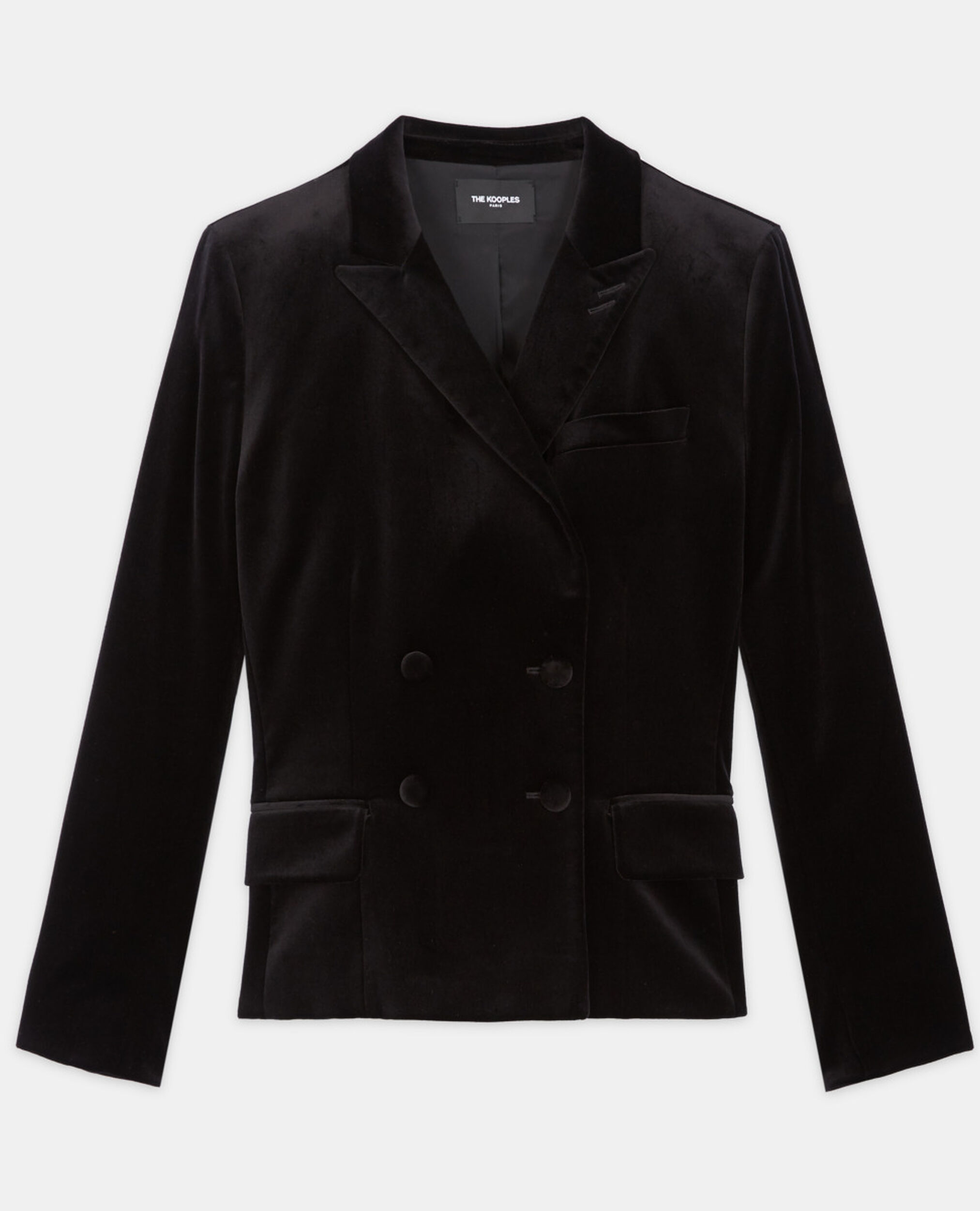 Schwarze Anzujacke aus Velours, BLACK, hi-res image number null