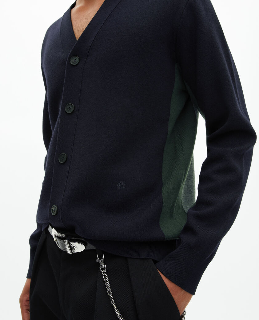 The Kooples MEN NAVY-GREEN navy double-sided wool cardigan