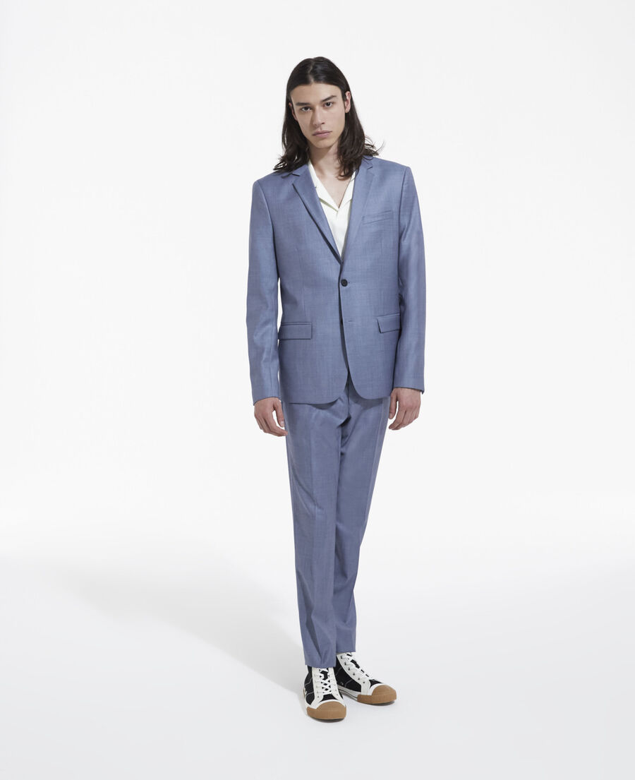 formal sky blue jacket with three pockets
