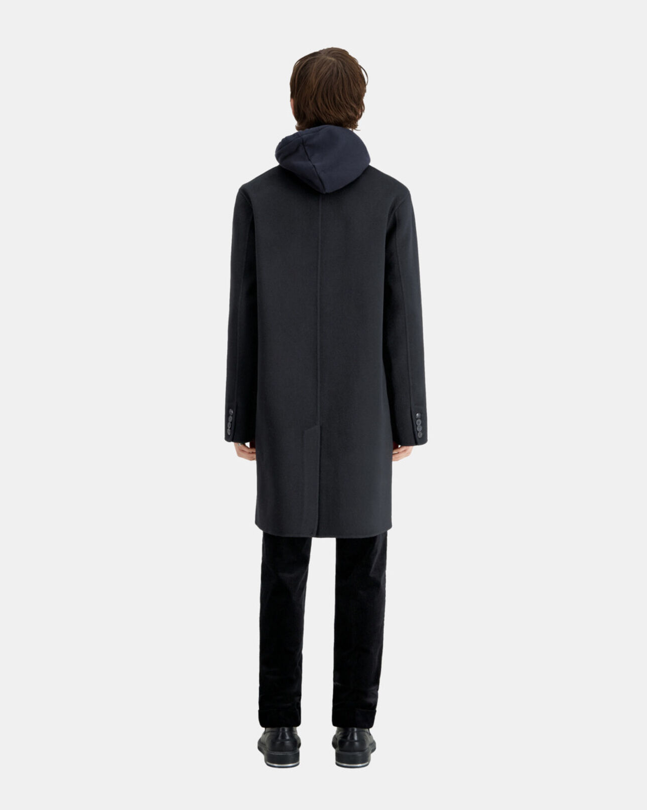 The Kooples MEN BLACK NAVY wool-blend mid-length black coat