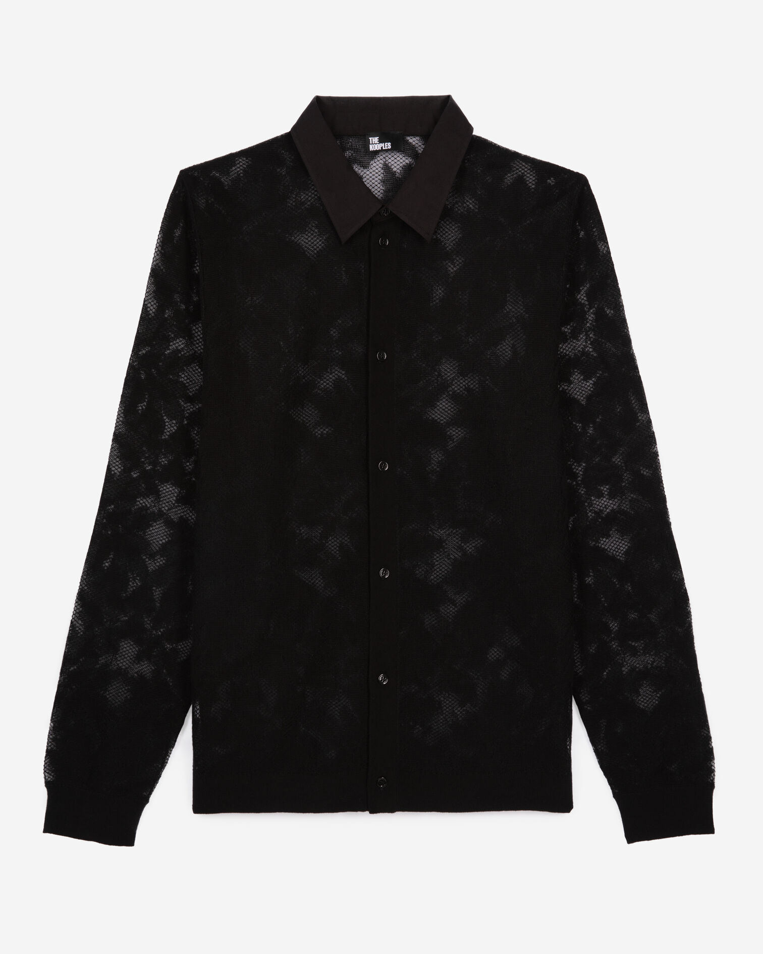 Chemise en maille effet dentelle noir, BLACK, hi-res image number null
