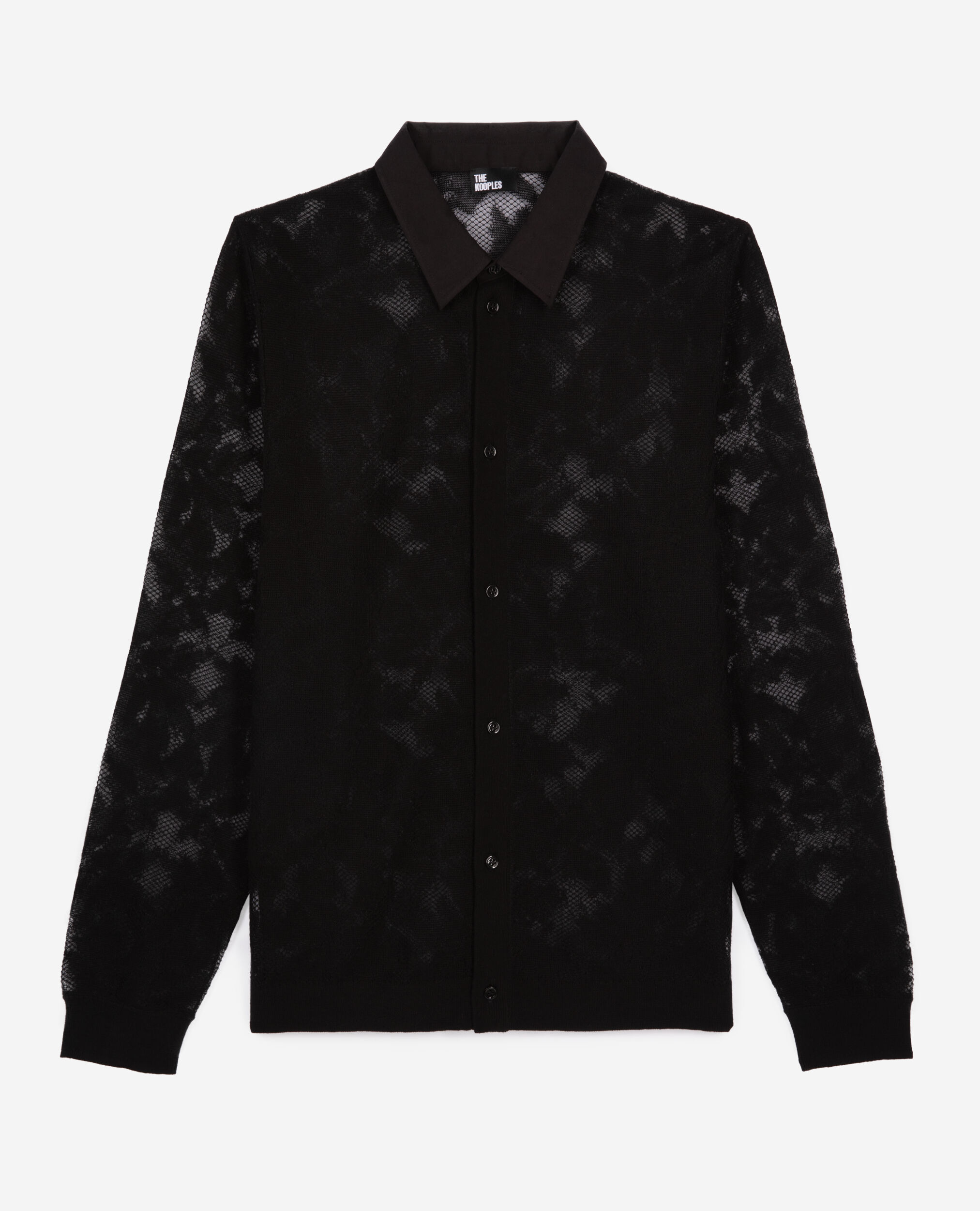 Black lace effect mesh shirt, BLACK, hi-res image number null