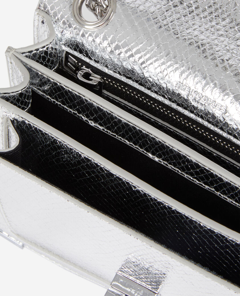 The Kooples WOMEN ANTIC SILVER emily chain bag in silver python-effect leather