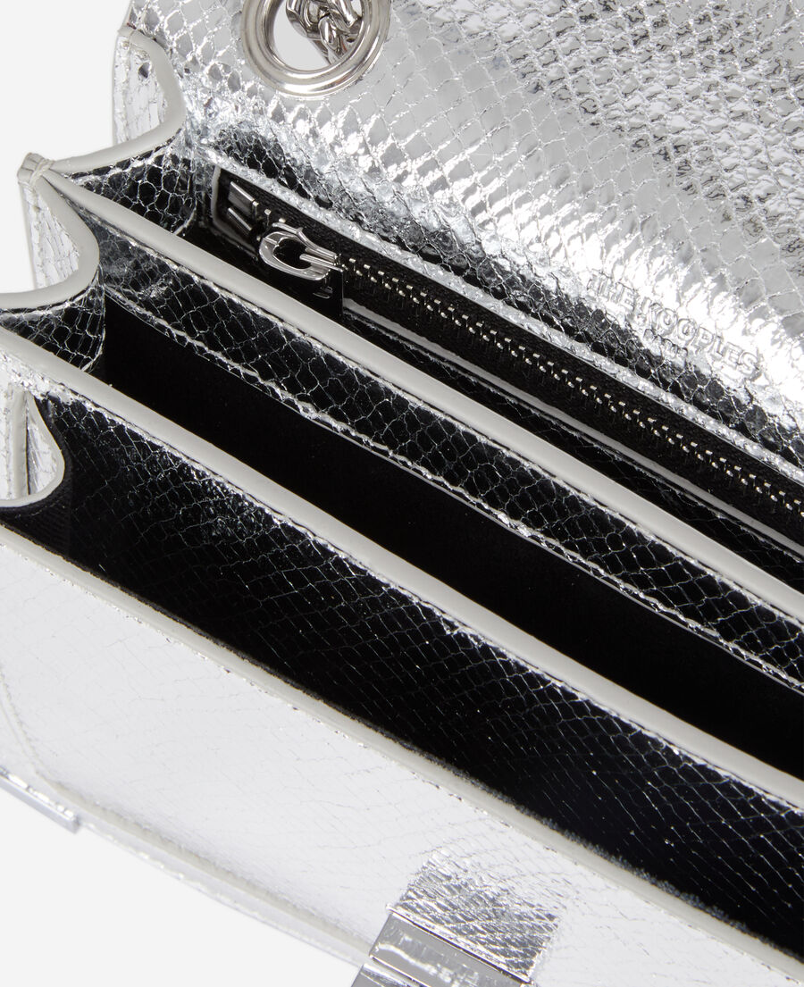 The Kooples WOMEN ANTIC SILVER emily chain bag in silver python-effect leather