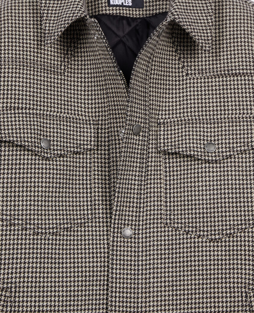 The Kooples MEN BROWN brown and ecru houndstooth overshirt style jacket