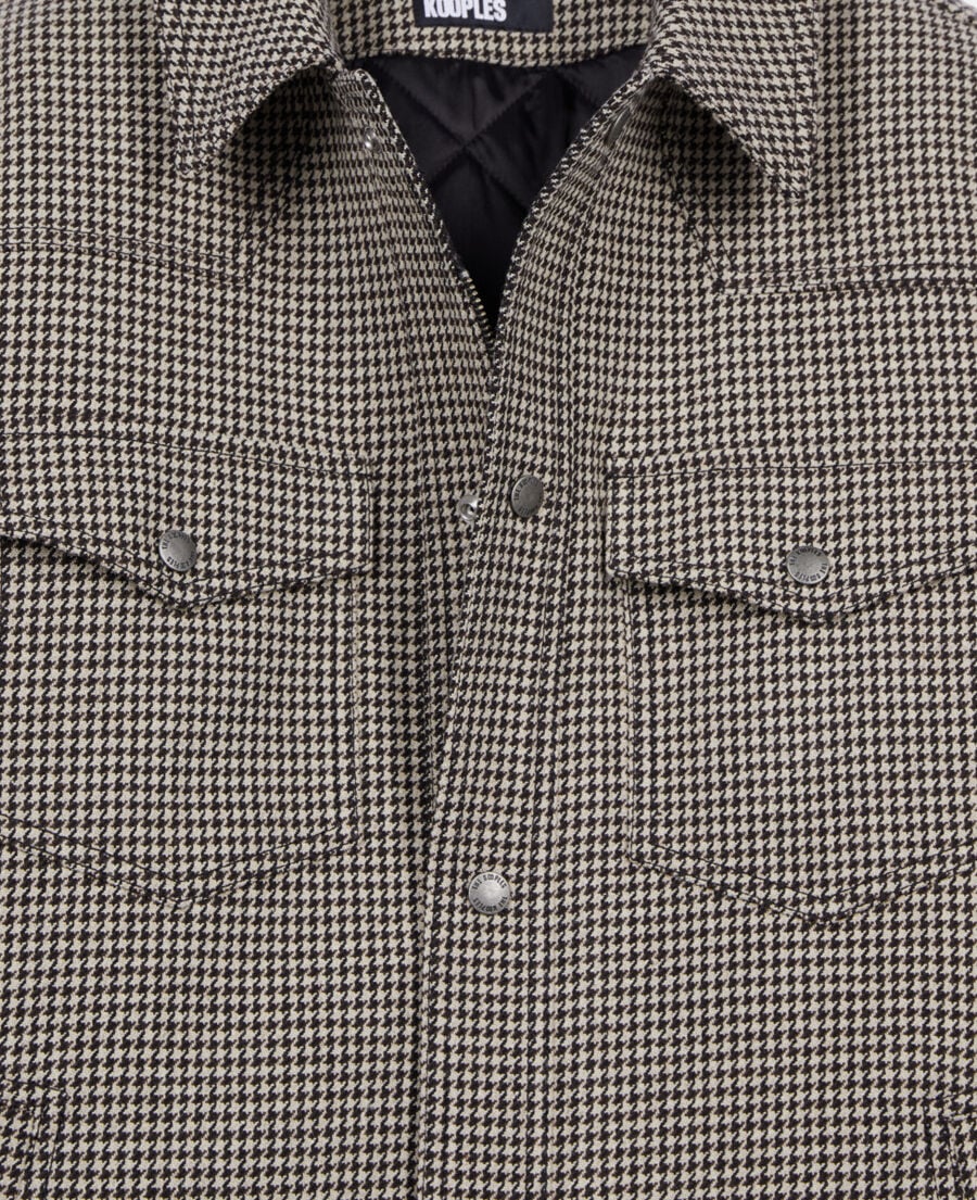 The Kooples MEN BROWN brown and ecru houndstooth overshirt style jacket
