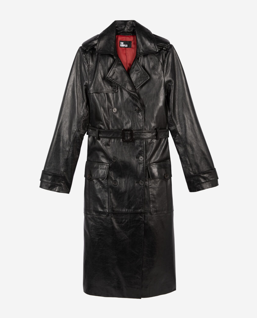 The Kooples WOMEN BLACK long black leather trench coat