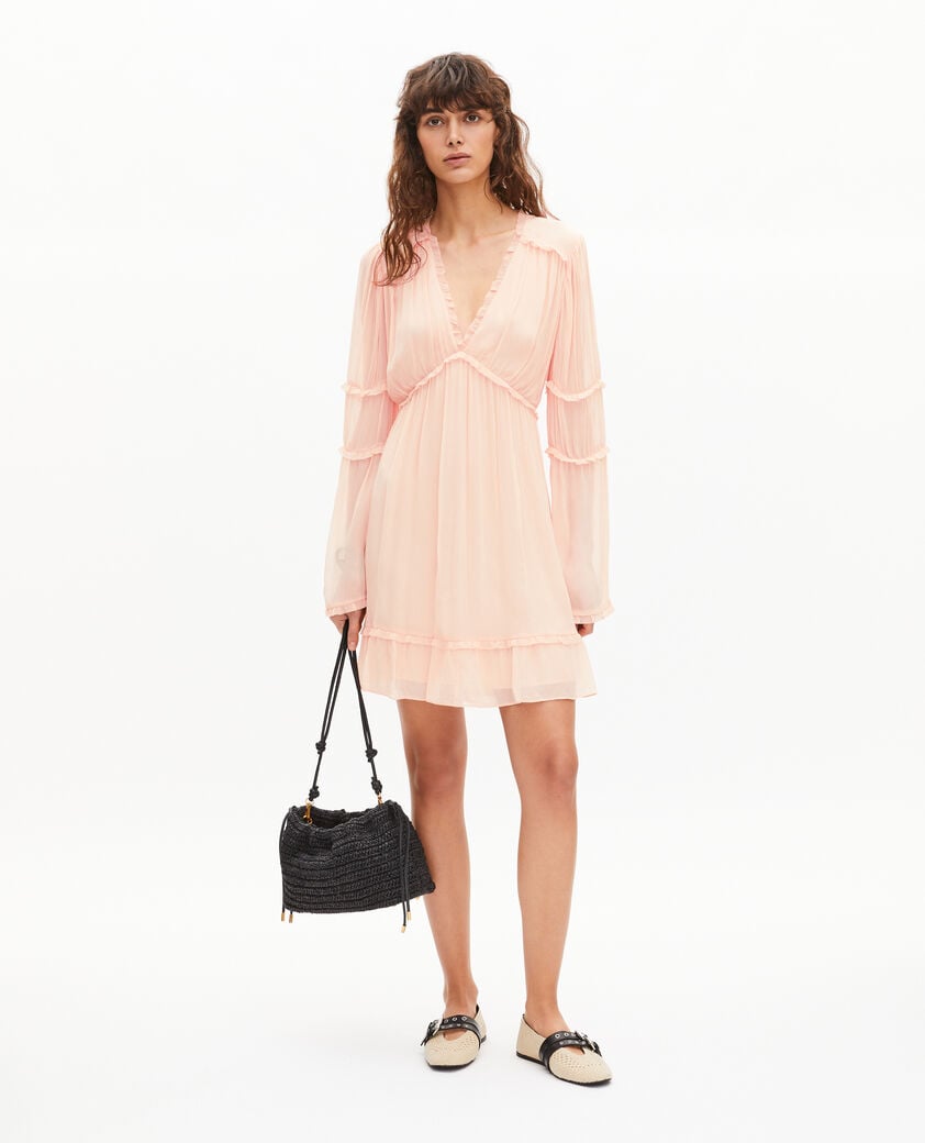 The Kooples FEMME NUDE POUDRE robe courte volant&eacute;e p&ecirc;che