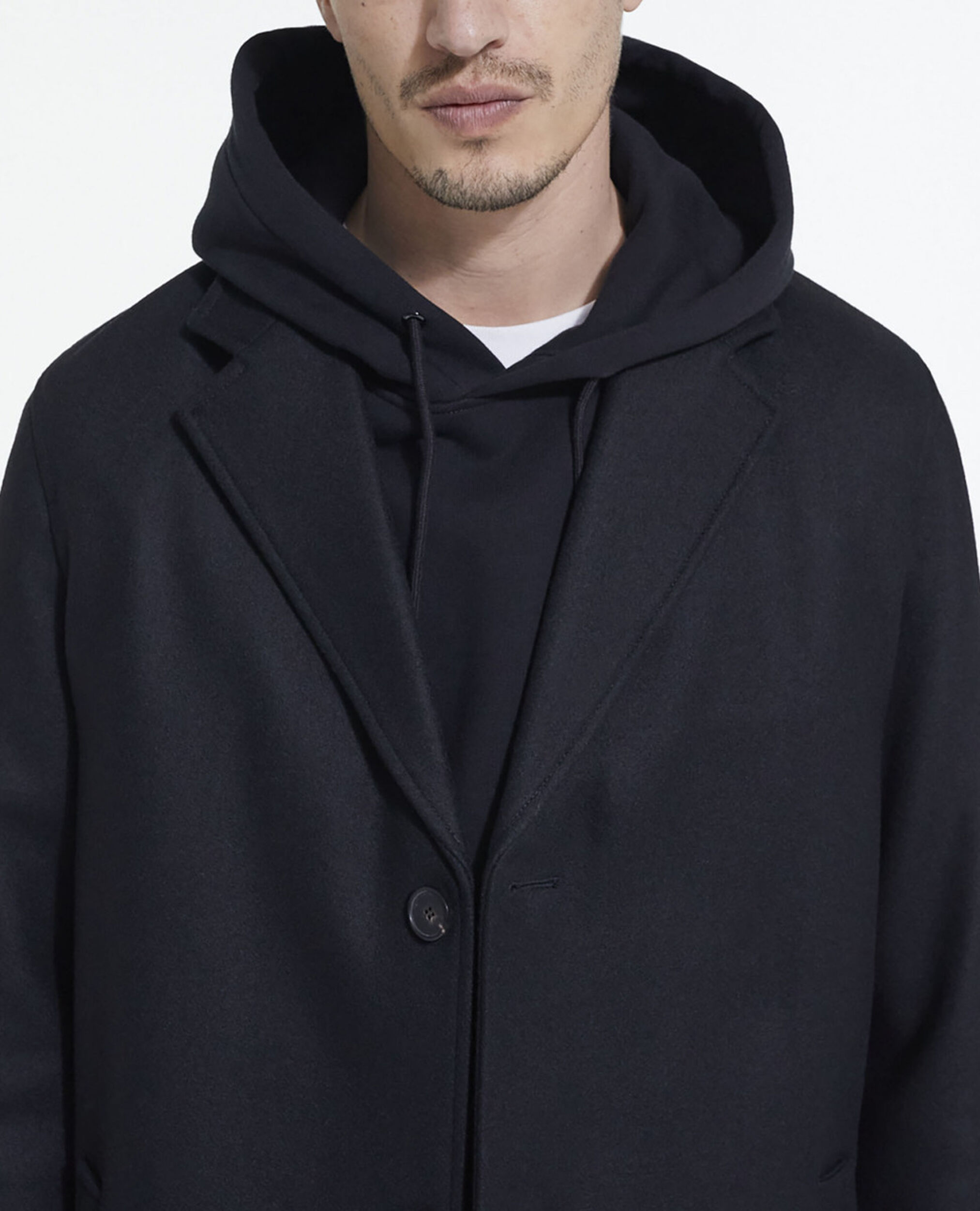 Long black wool coat, BLACK, hi-res image number null