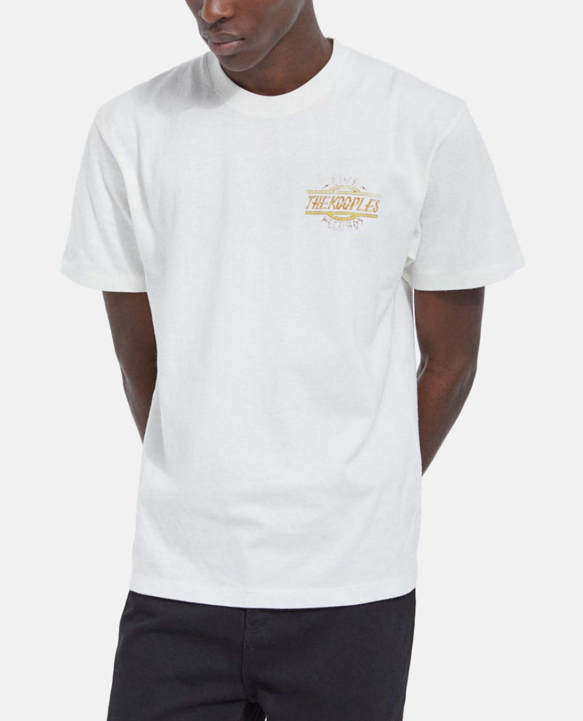 Faded ecru crew neck cotton T-shirt w/ print