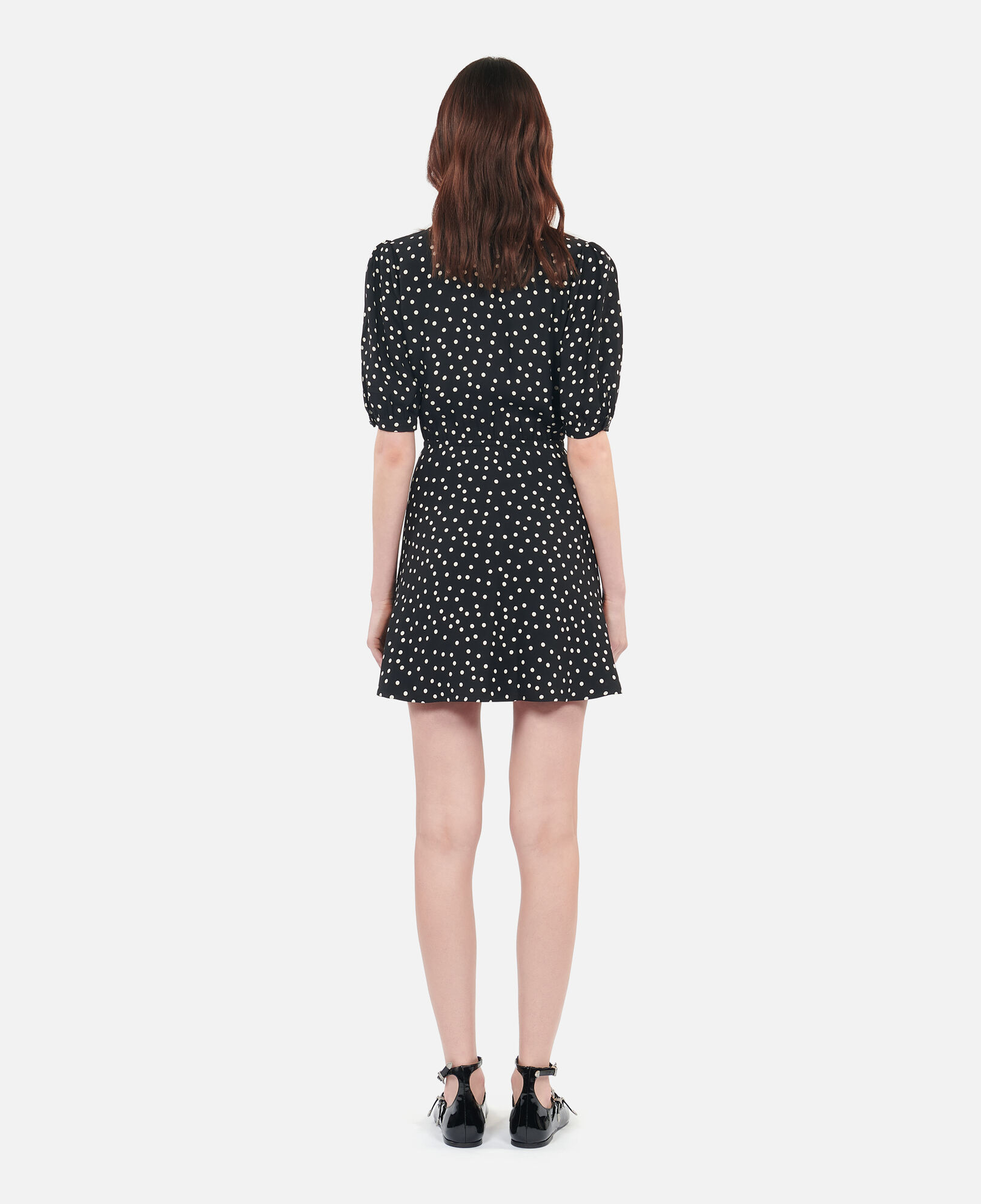 The Kooples WOMEN BLACK WHITE short black polka dot dress