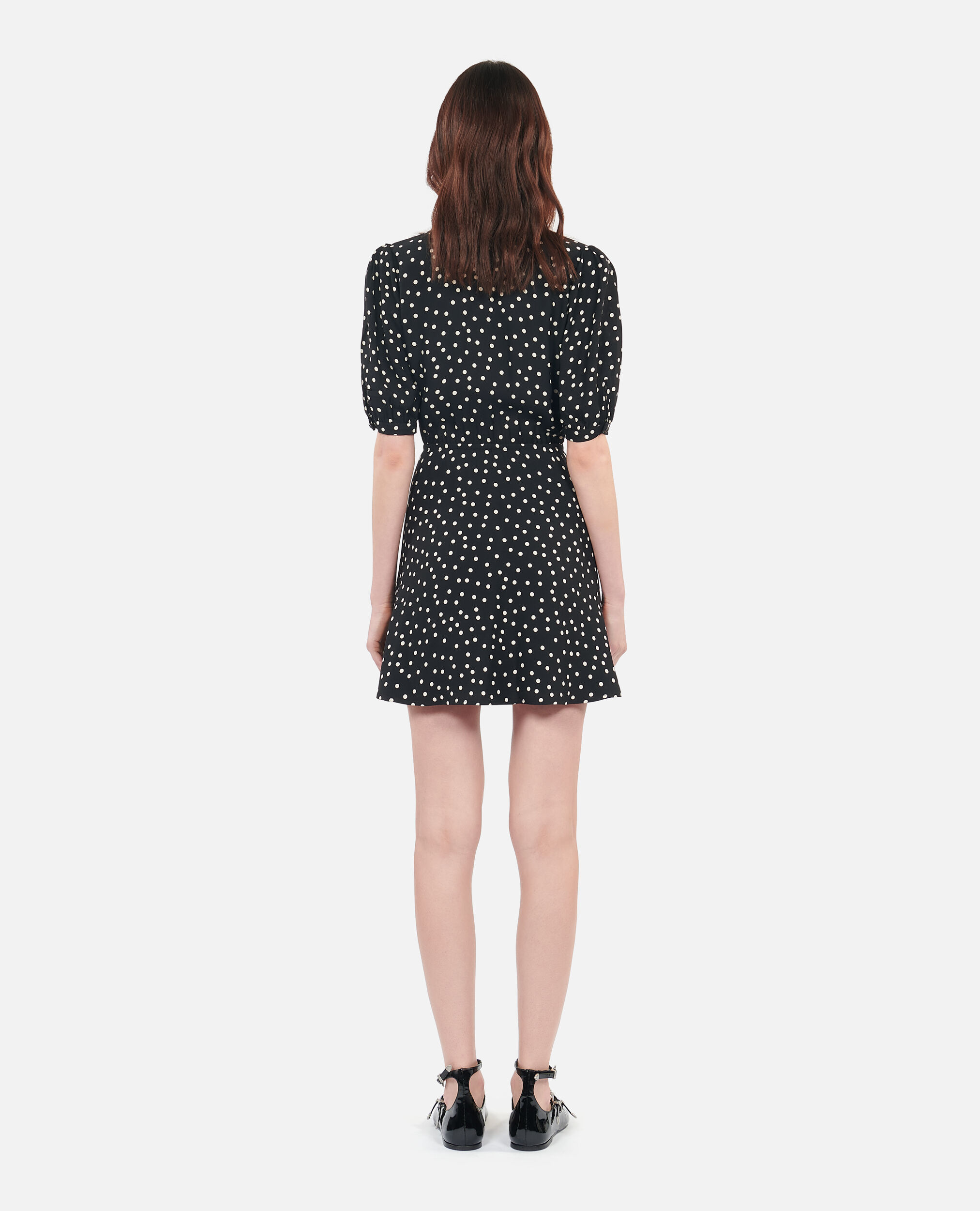 Short black polka dot dress, BLACK WHITE, hi-res image number null