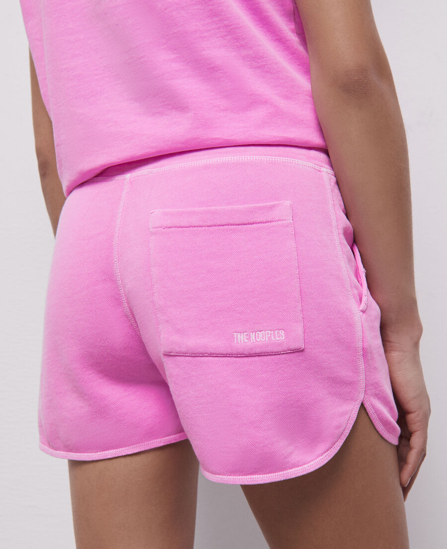 fluorescent pink fleece shorts with logo