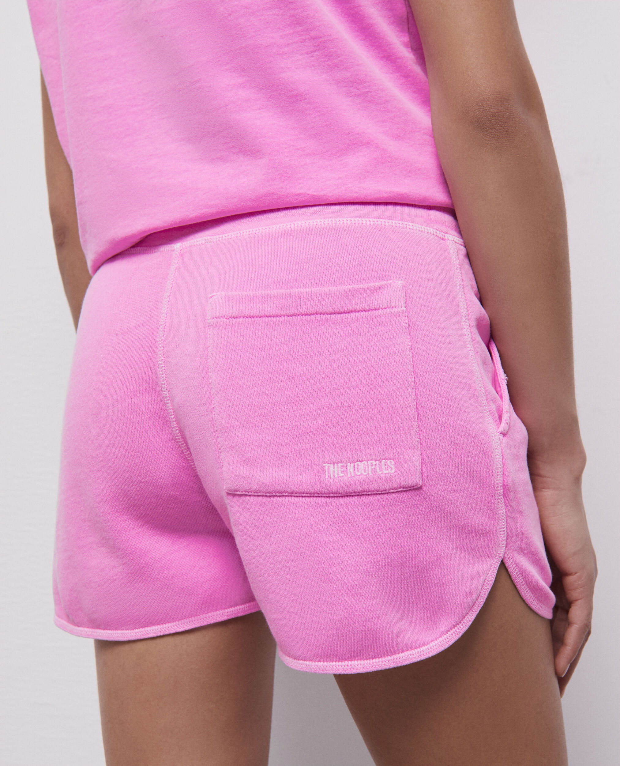 Fluorescent pink fleece shorts with logo, FLUO PINK, hi-res image number null
