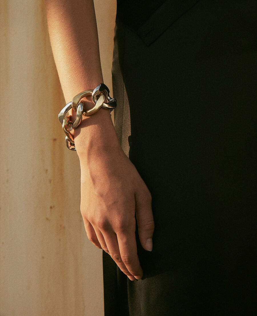 two-tone metal bracelet with large links