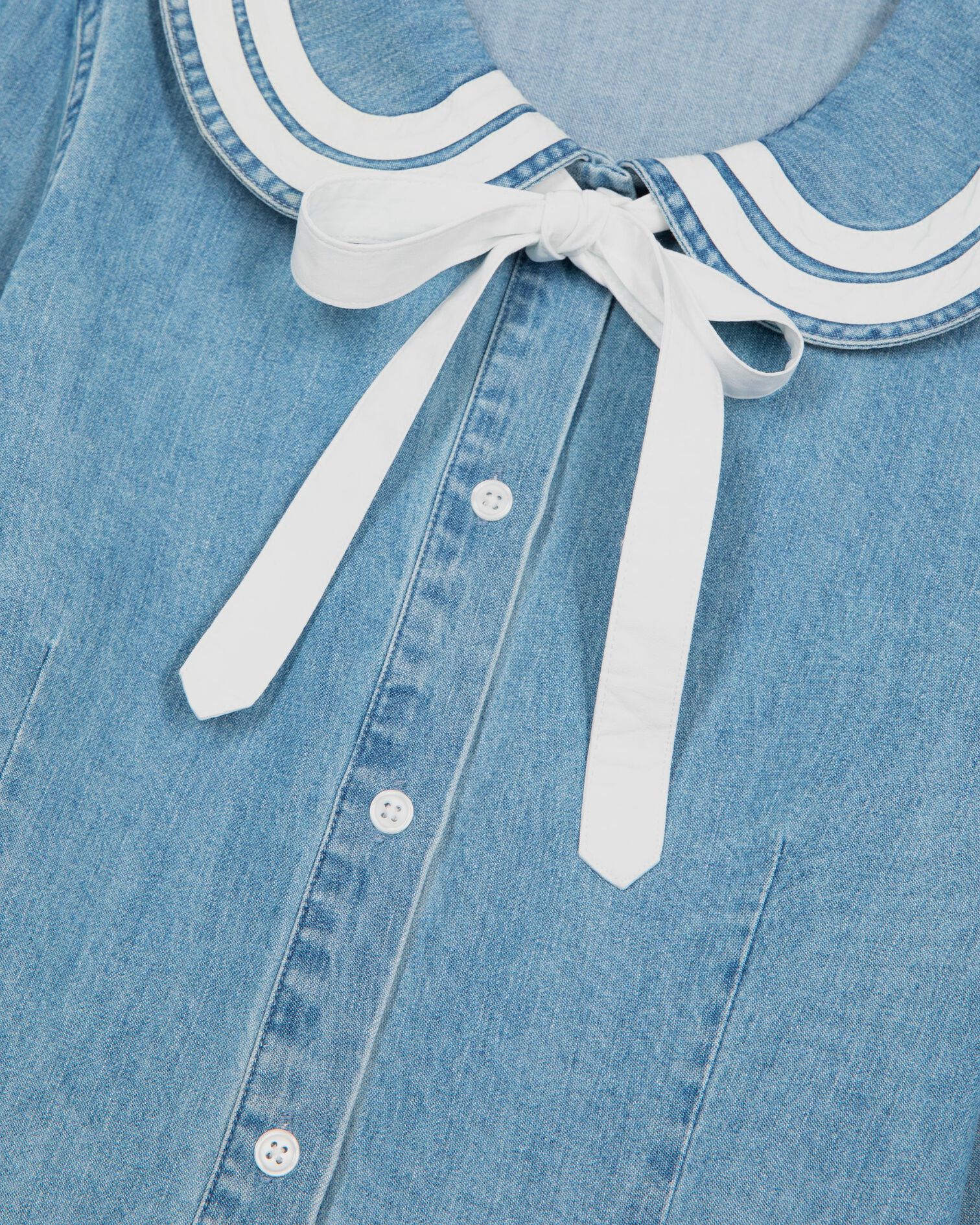 Chemise col claudine en denim, BABY BLUE, hi-res image number null