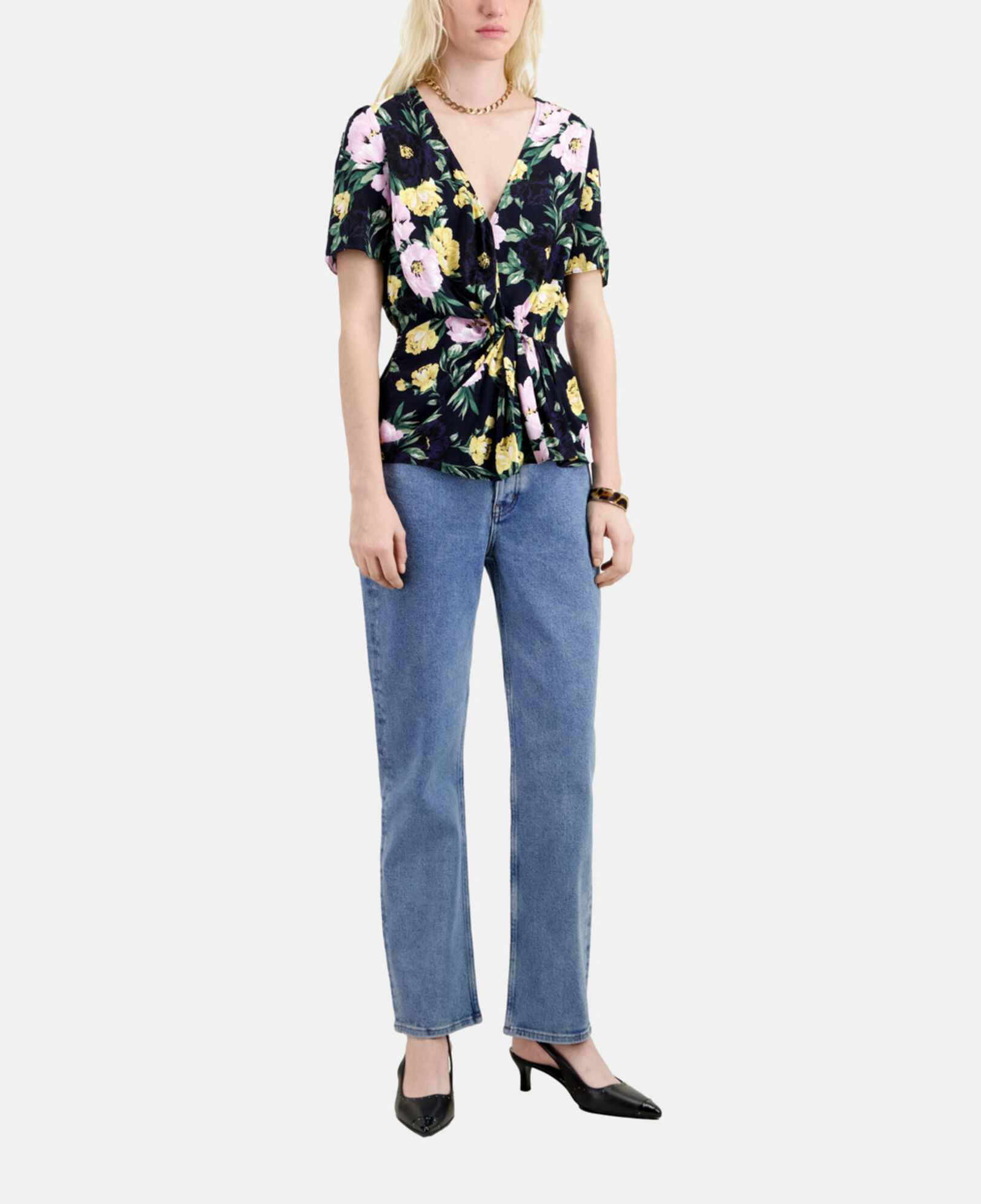The Kooples DAMEN LIGHT PINK / DARK NAVY top mit print und drapierung