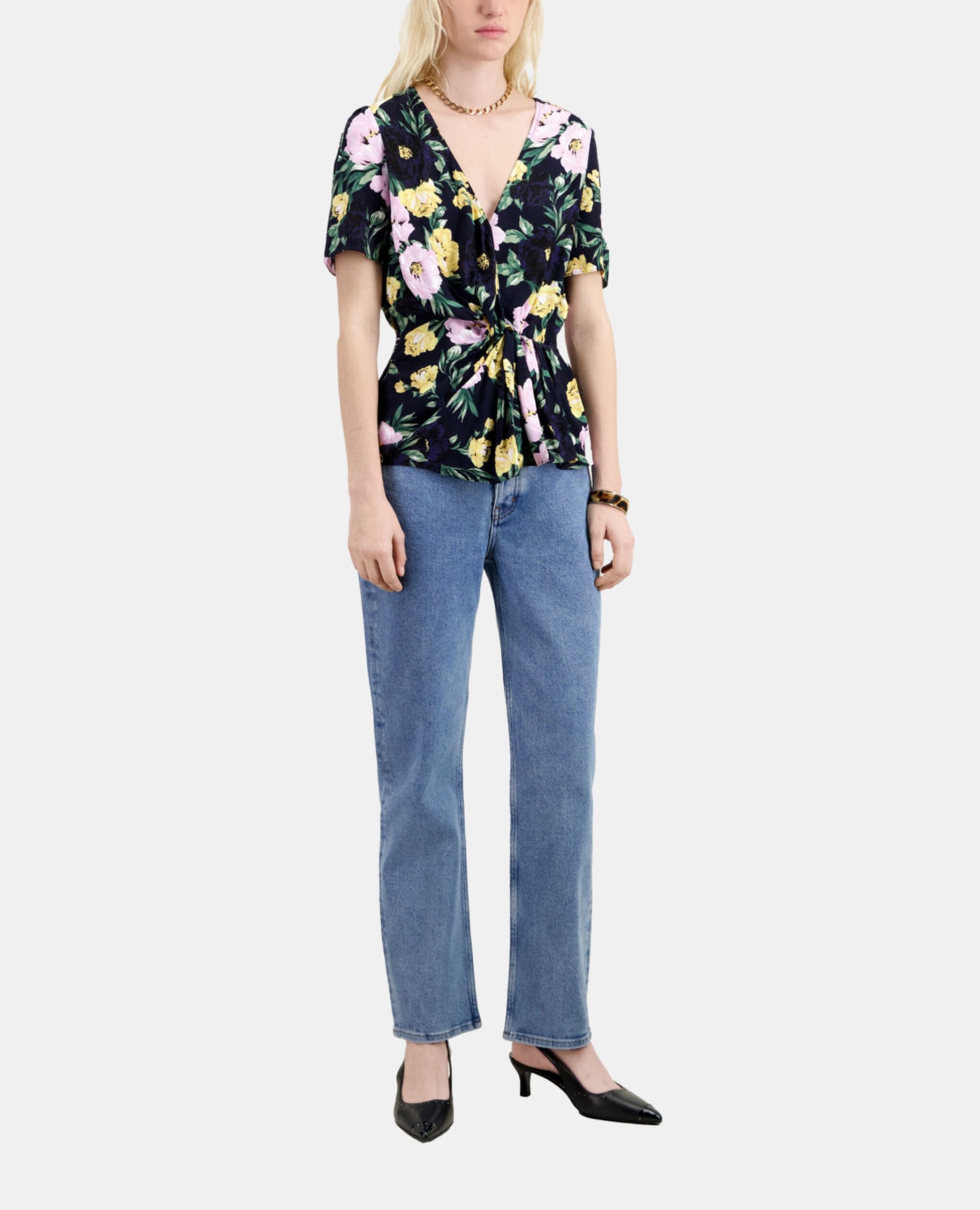 Top mit Print und Drapierung, LIGHT PINK / DARK NAVY, hi-res image number null