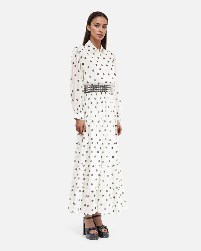 The Kooples MUJER WHITE / BLACK vestido largo blanco con lunares crudo