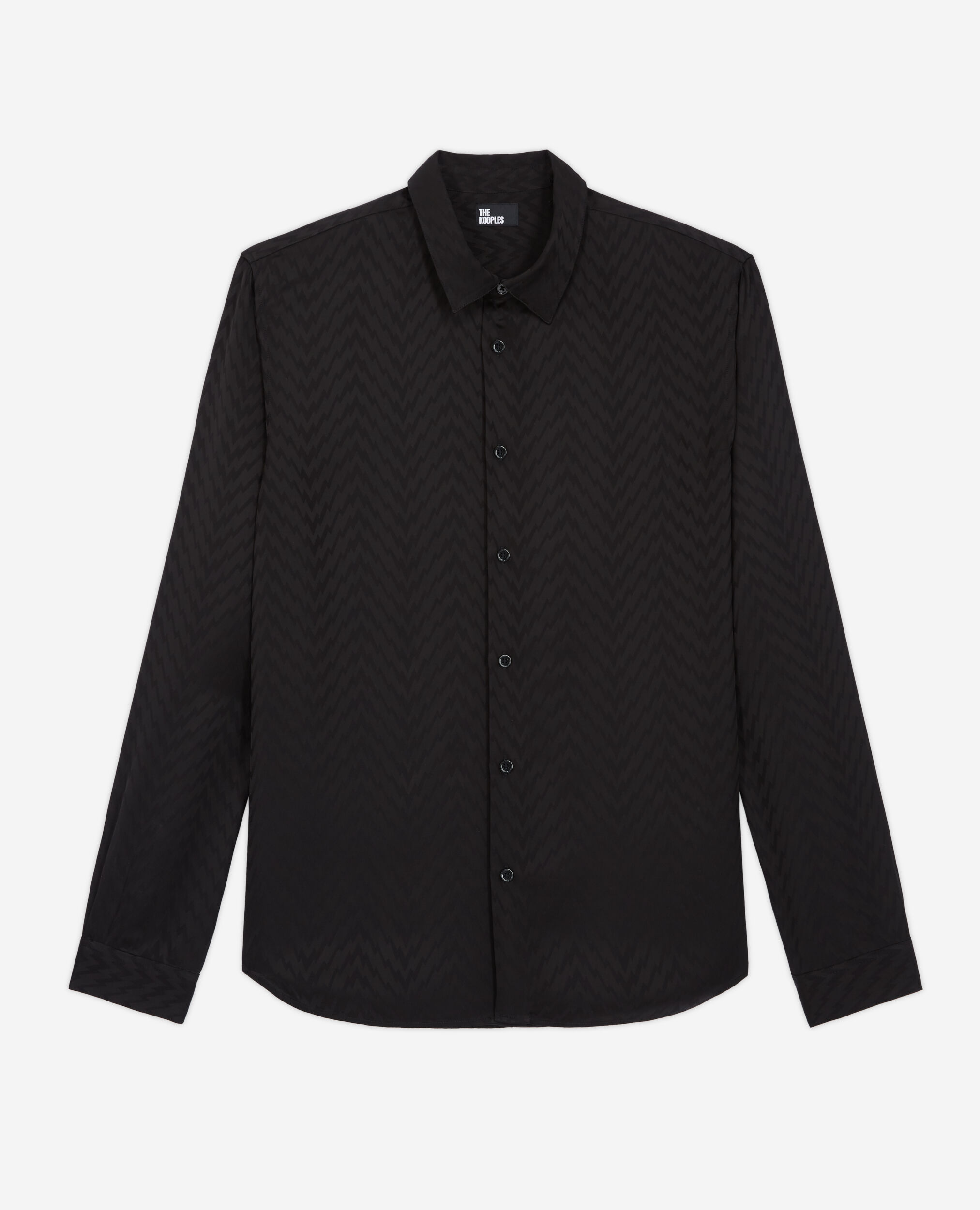 Chemise col classique en jacquard noire, BLACK, hi-res image number null