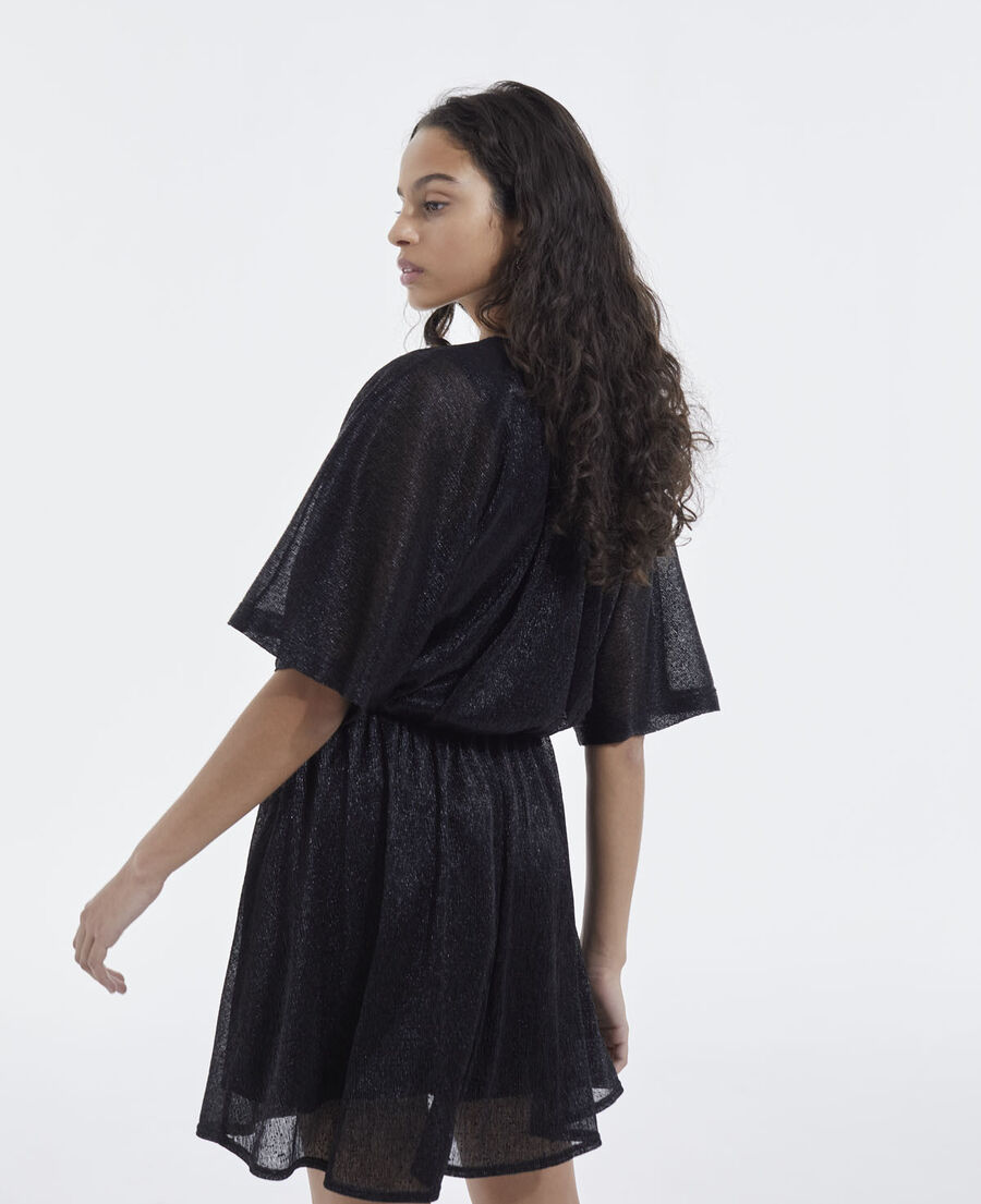 black wrap dress with draped details