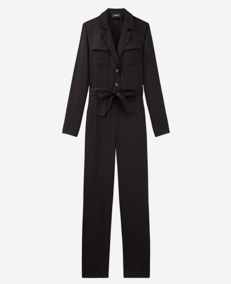 belted black tencel jumpsuit