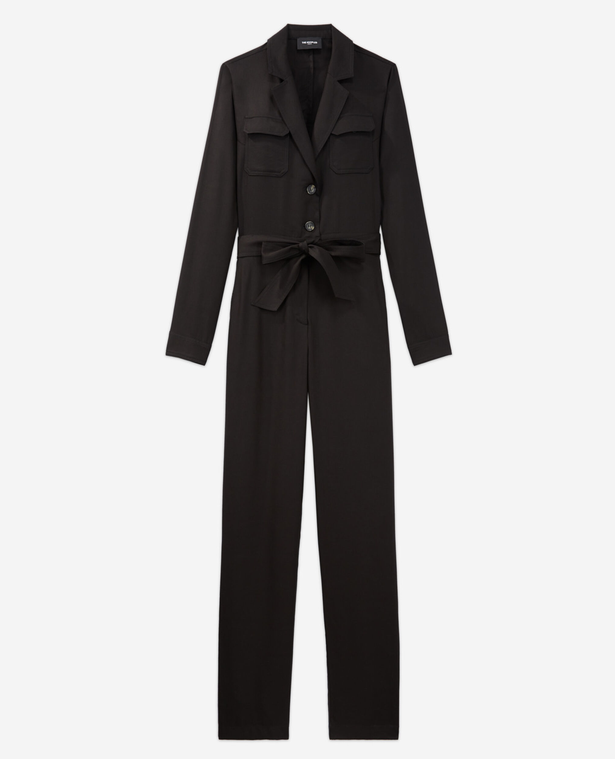 Belted black tencel jumpsuit, BLACK, hi-res image number null
