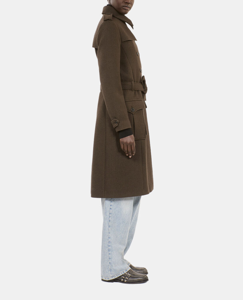 The Kooples FEMME KAKI manteau long en laine style trench kaki