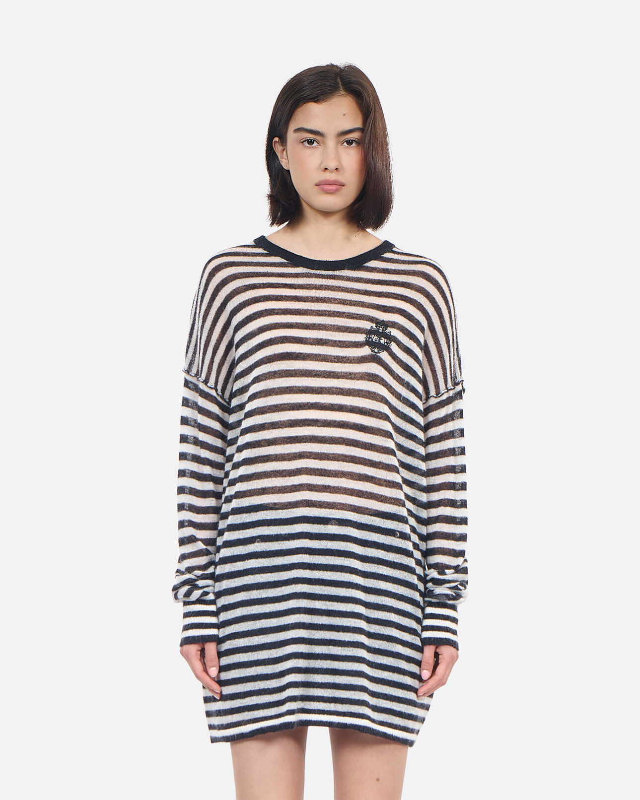 The Kooples F BLACK / WHITE striped mohair and wool sweater
