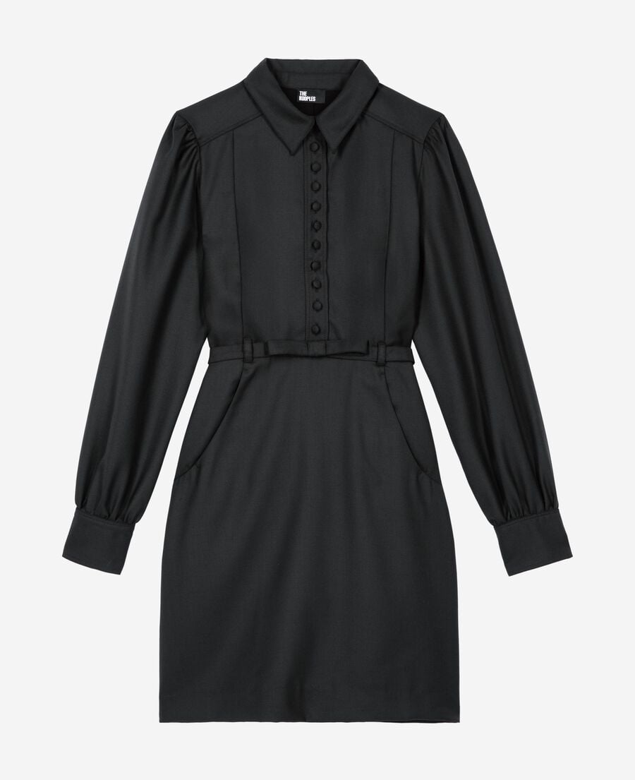 The Kooples FEMME BLACK robe courte en laine m&eacute;lang&eacute;e noire