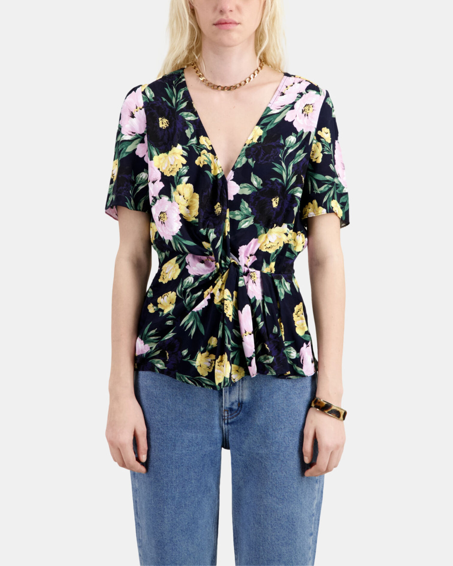 Printed top with draping, LIGHT PINK / DARK NAVY, hi-res image number null