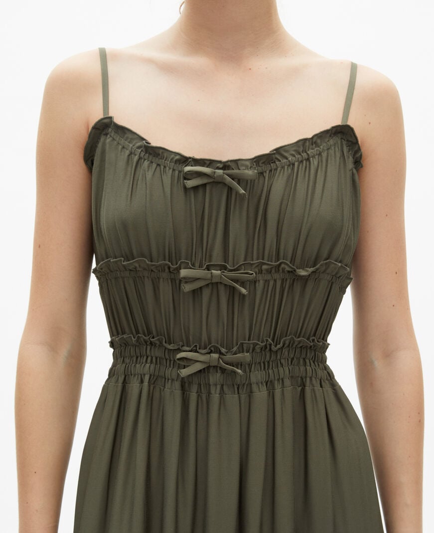 The Kooples WOMEN KAKI STONE long khaki dress with bows