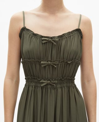 The Kooples WOMEN KAKI STONE long khaki dress with bows