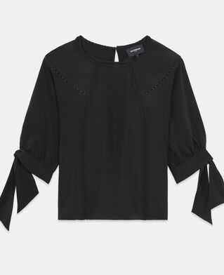 The Kooples F BLACK black silk top with three-quarter length sleeves