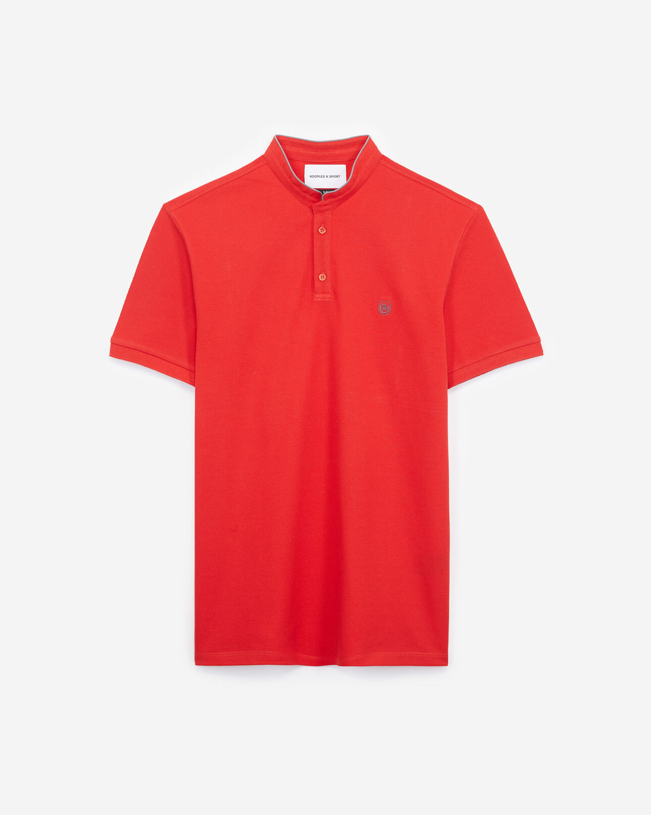 The Kooples H TOMATO RED / GREY BLUE slim-fit red polo, officer collar+slits