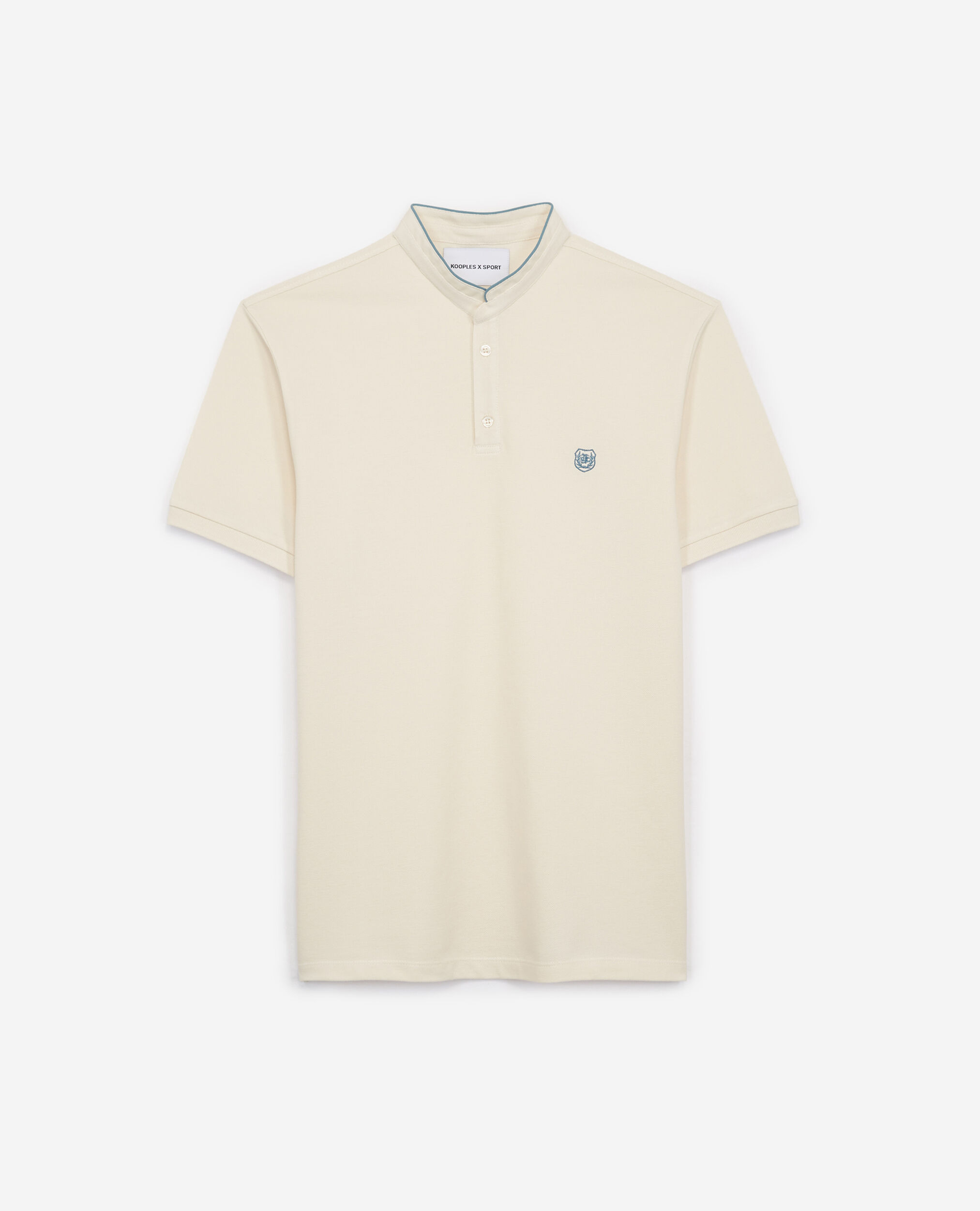 Beige cotton polo with dark blue finishes, LIGHT BEIGE / STONE BLUE, hi-res image number null