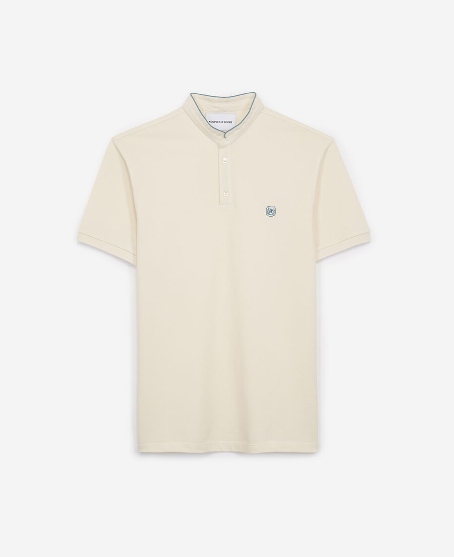 beige cotton polo with dark blue finishes