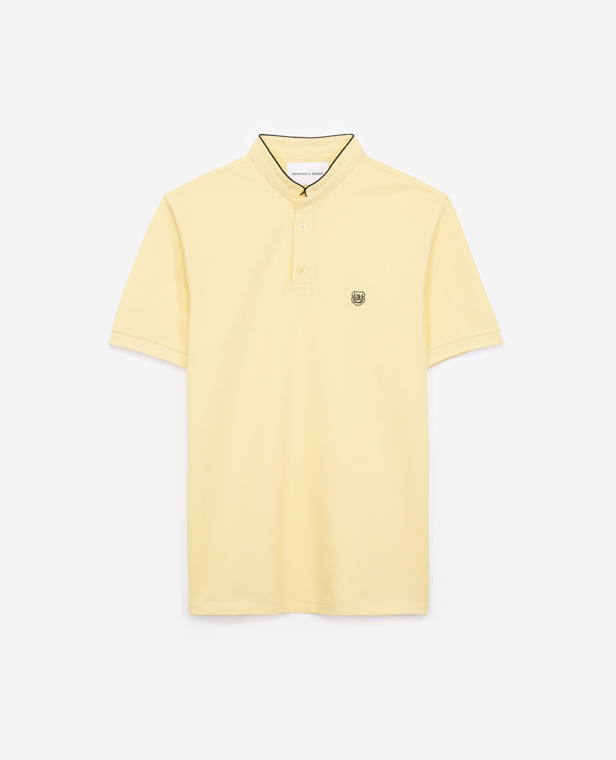 Embroidered yellow polo shirt with stand up collar