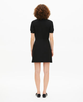 The Kooples FEMME BLACK robe à col brodé contrasté courte noire