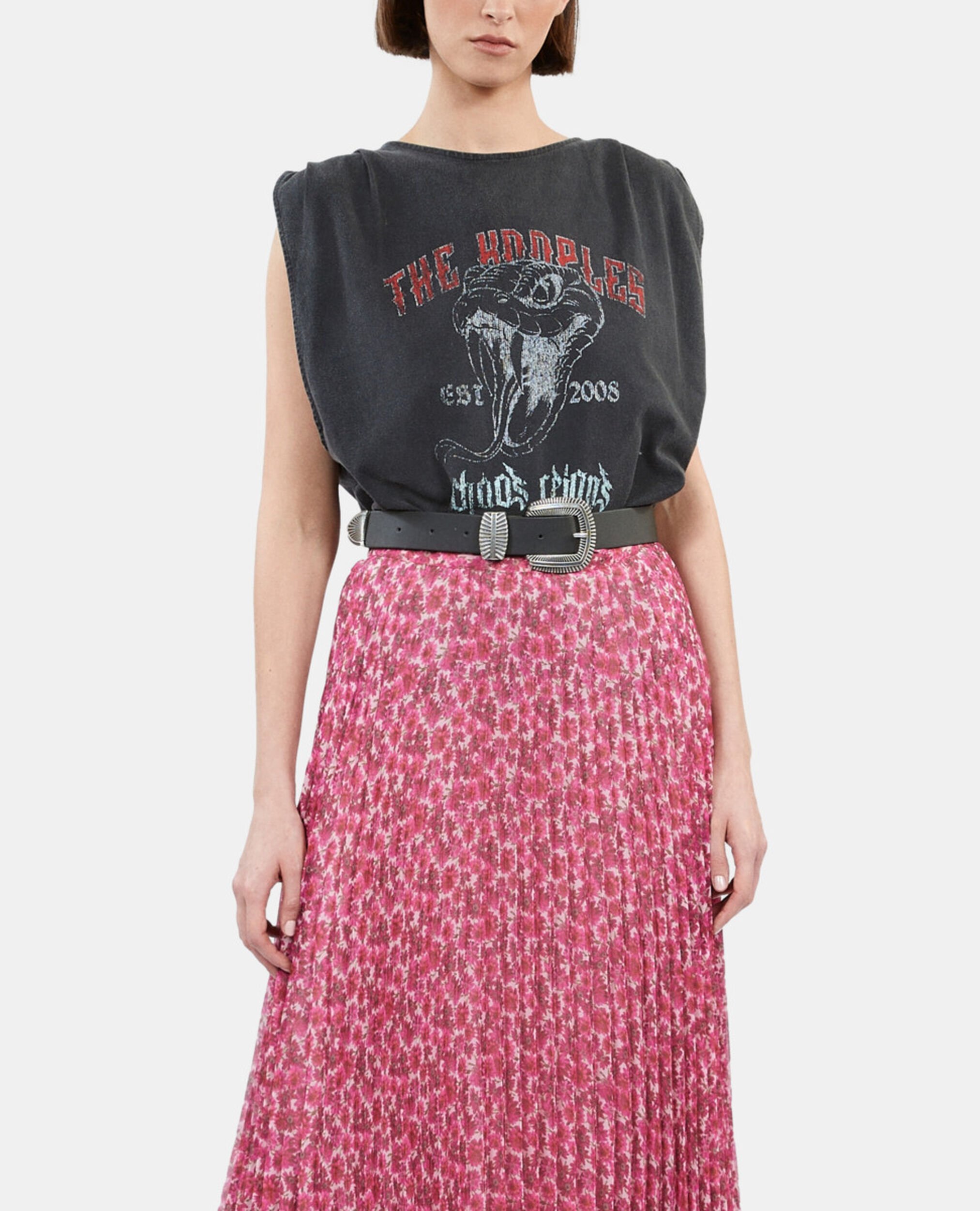 Printed pleated long skirt, PINK, hi-res image number null