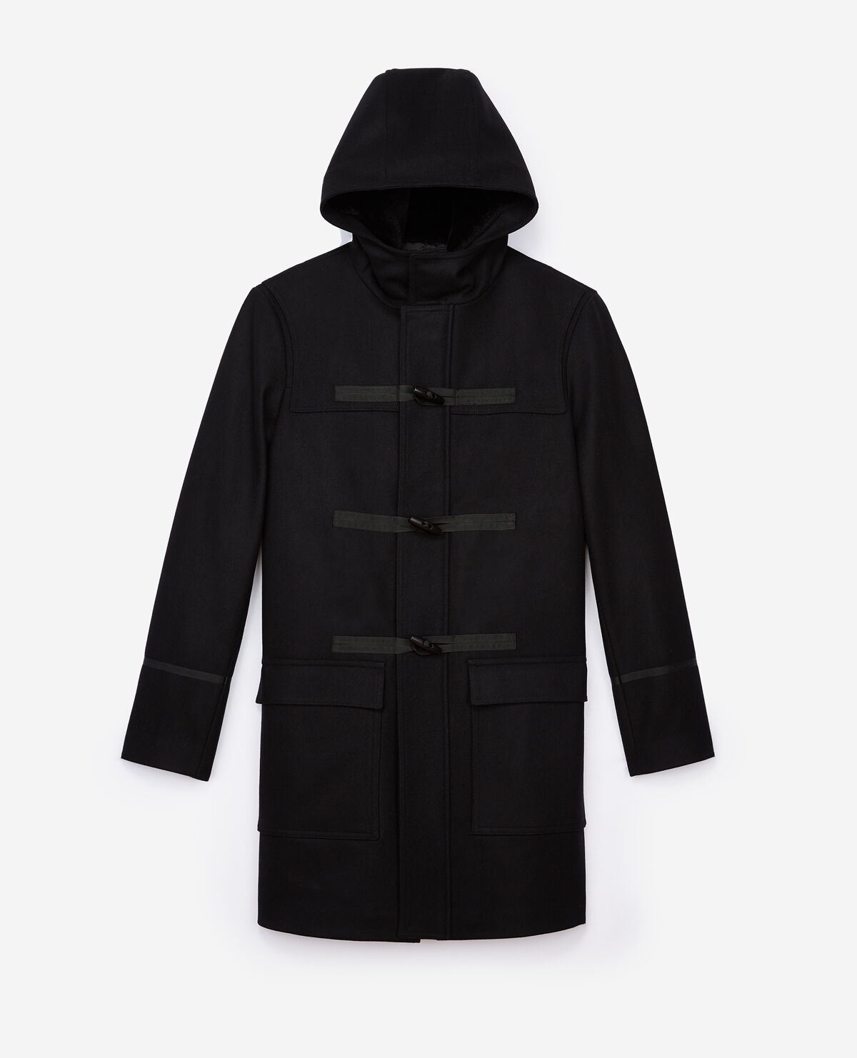 Black duffle coat with hood discount