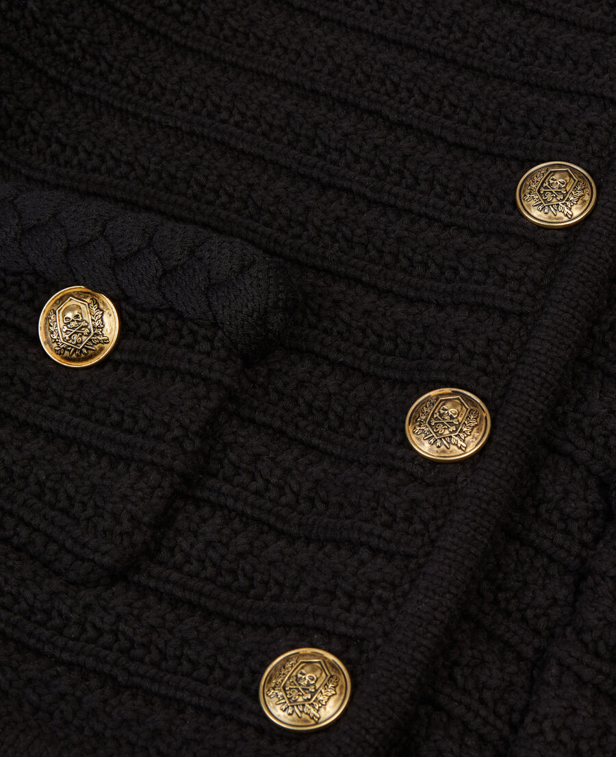 schwarzer cardigan aus strick mit zopfmuster