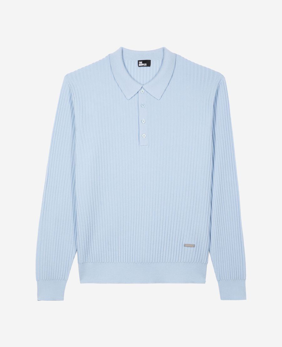 The Kooples HOMME LIGHT BLUE pull col polo en laine m&eacute;rinos bleu