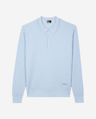 The Kooples HOMME LIGHT BLUE pull col polo en laine m&eacute;rinos bleu