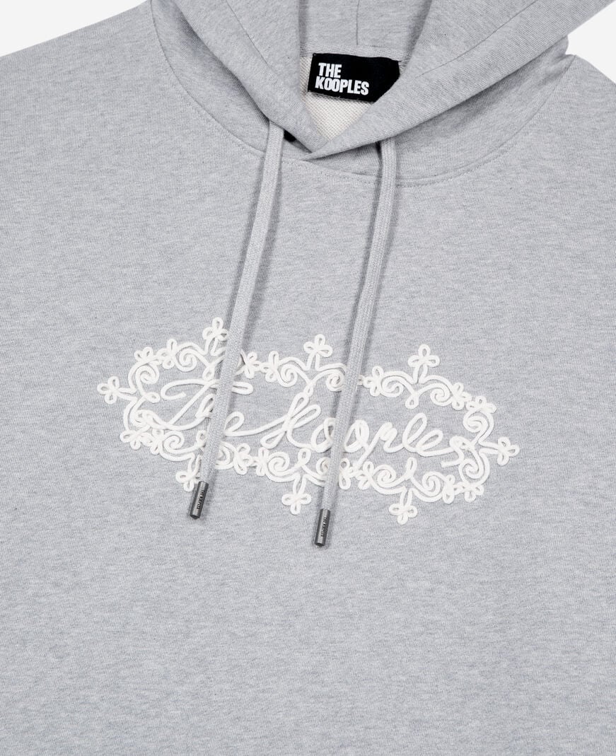 The Kooples MEN LIGHT GREY MELANGE grey embroidered logo hoodie