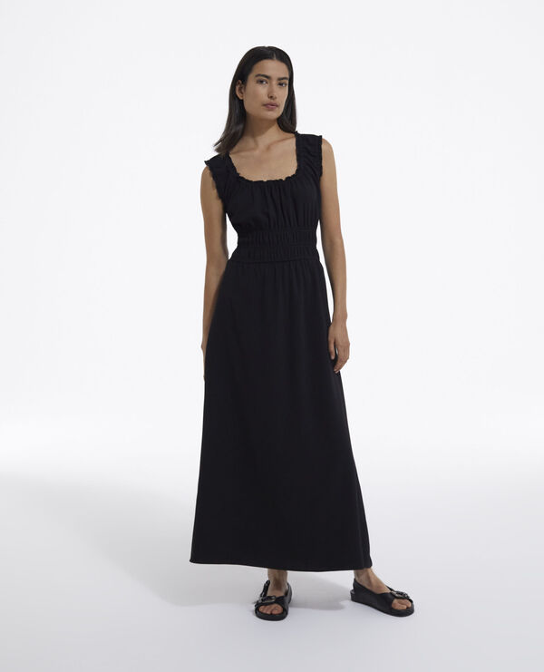 long formal black dress with plunging-neck
