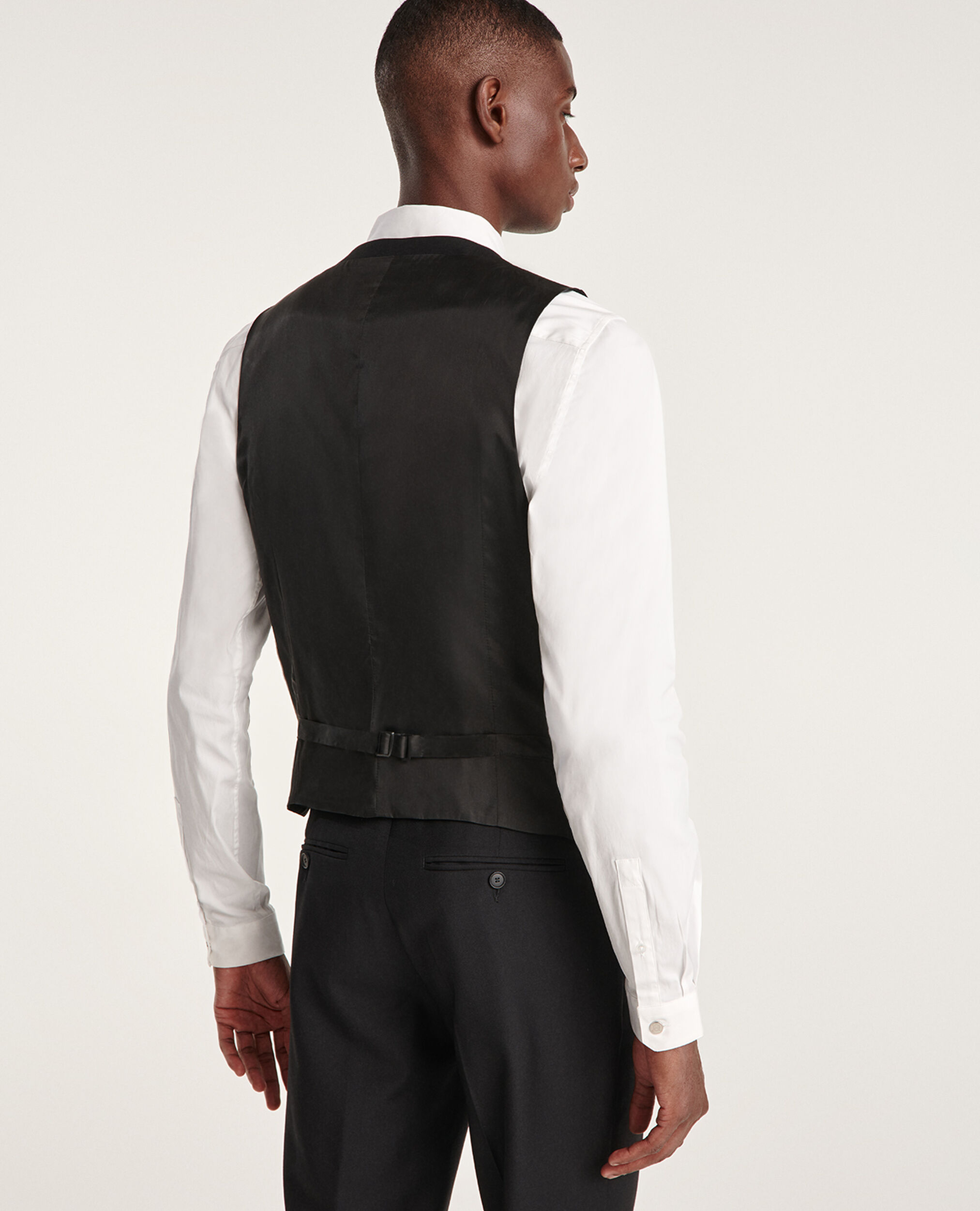 Black waistcoat in wool with buttons, BLACK, hi-res image number null
